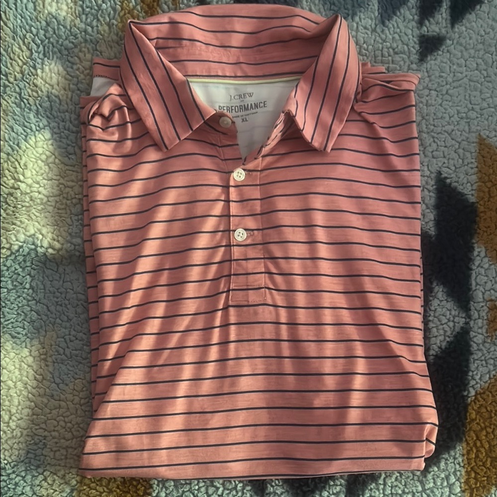 J. Crew Pink and Blue Striped Performance Polo Shirt XL